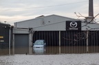 Mazda Garage in Layerthorpe from Foss Bank, York flooding, Dec 2015