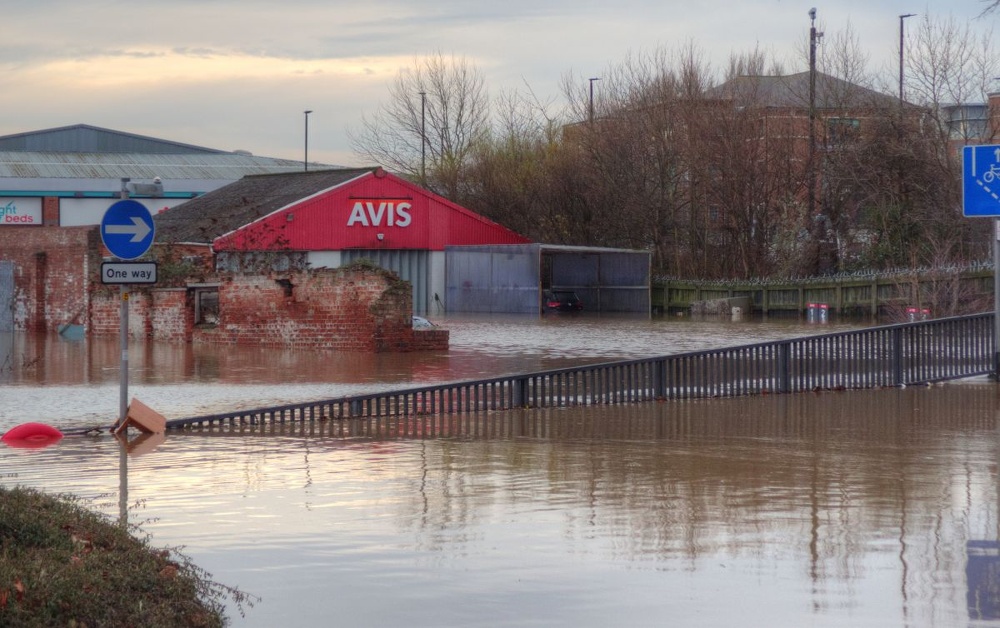 Avis in Layerthorpe from Foss Bank, York flooding, Dec 2015